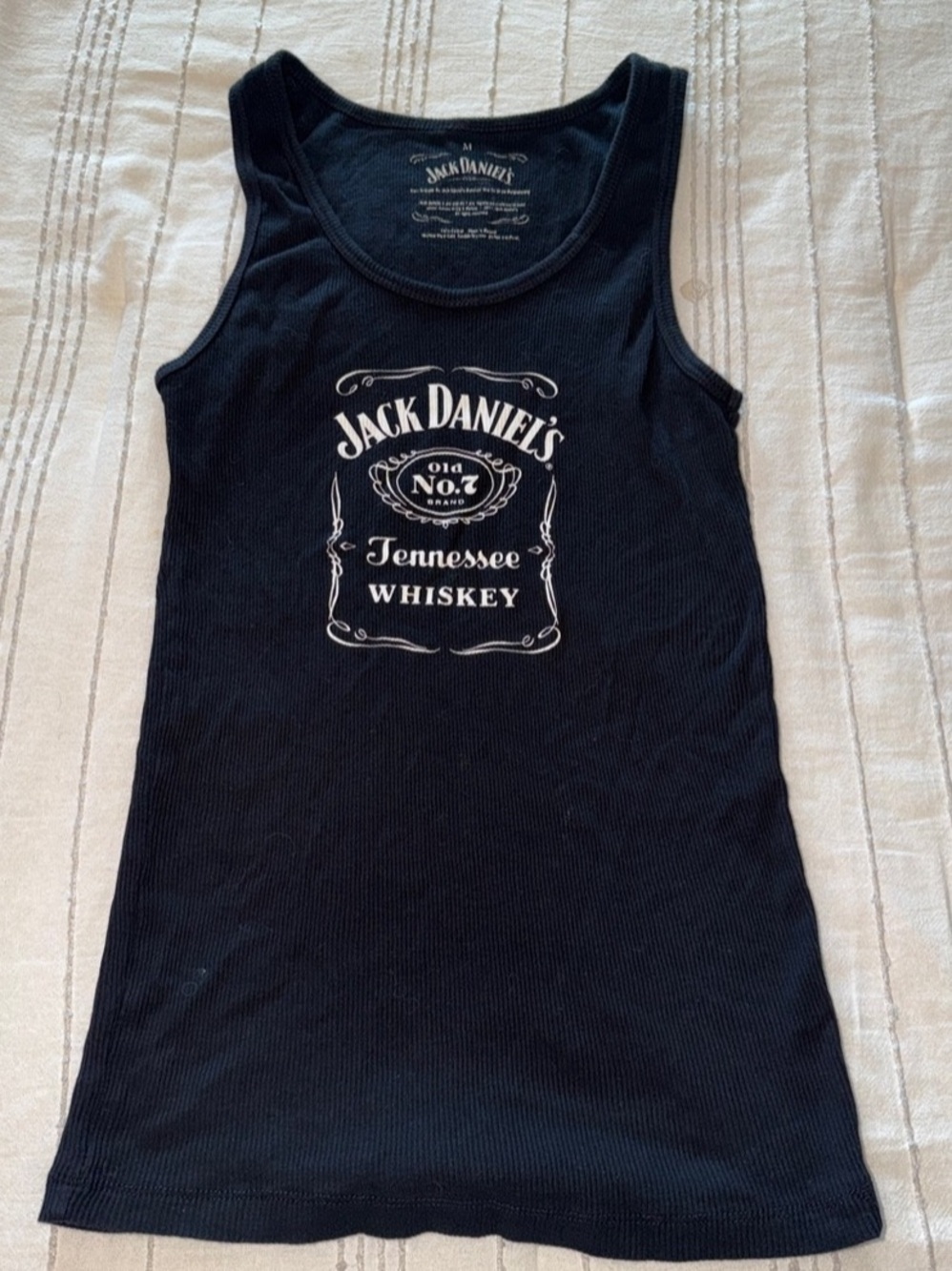 Jack Daniel's Whiskey Label Logo Ribbed Tank Top Black